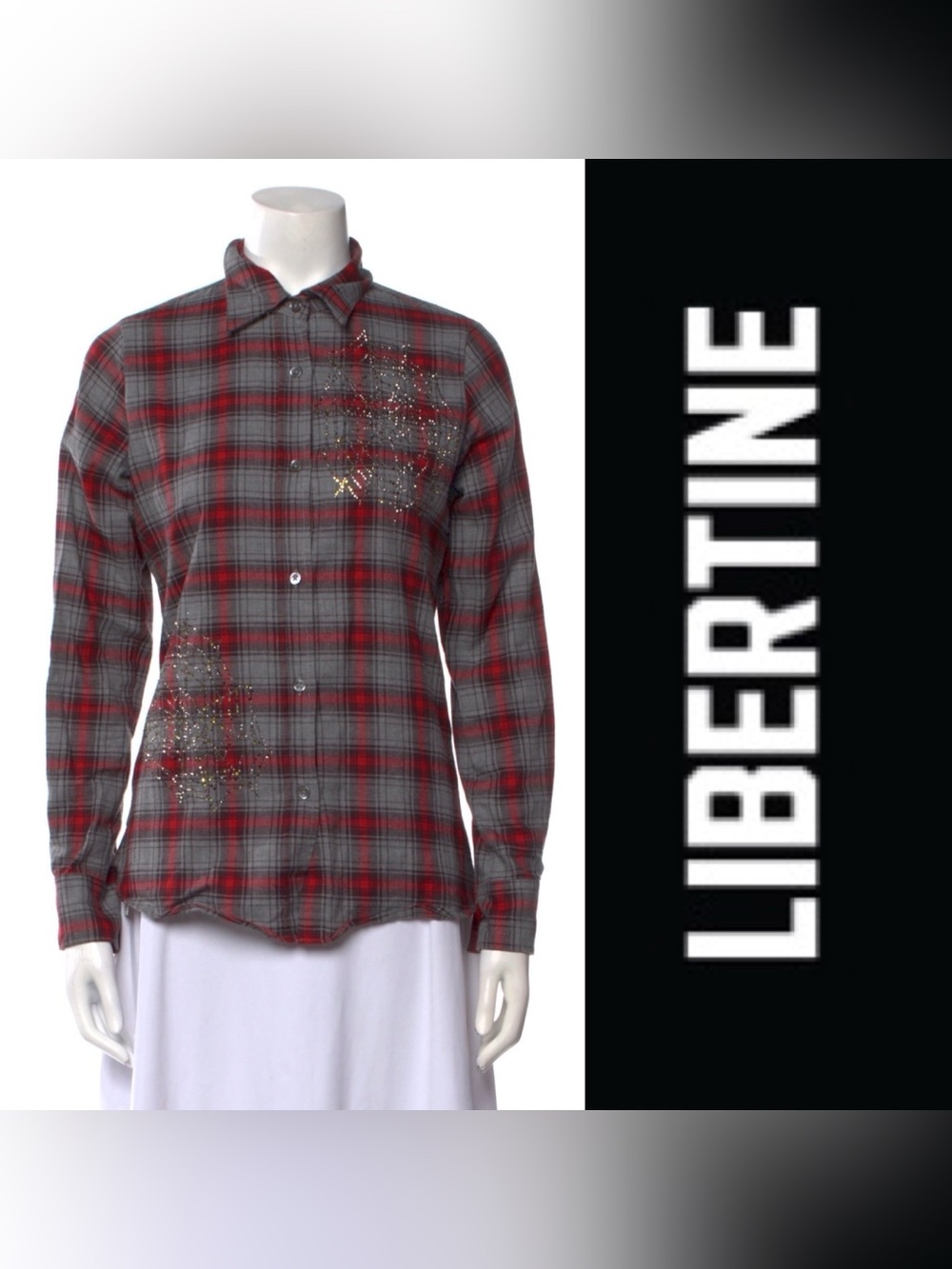Libertine Red & Gray Plaid Button-Down Shirt with Metallic Detail